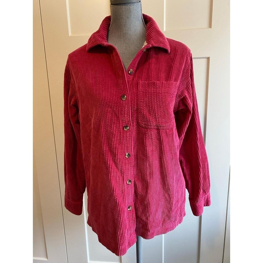 LL Bean Shacket Women Corduroy Button Up Long Sleeve Shirt XS Oversized sku46